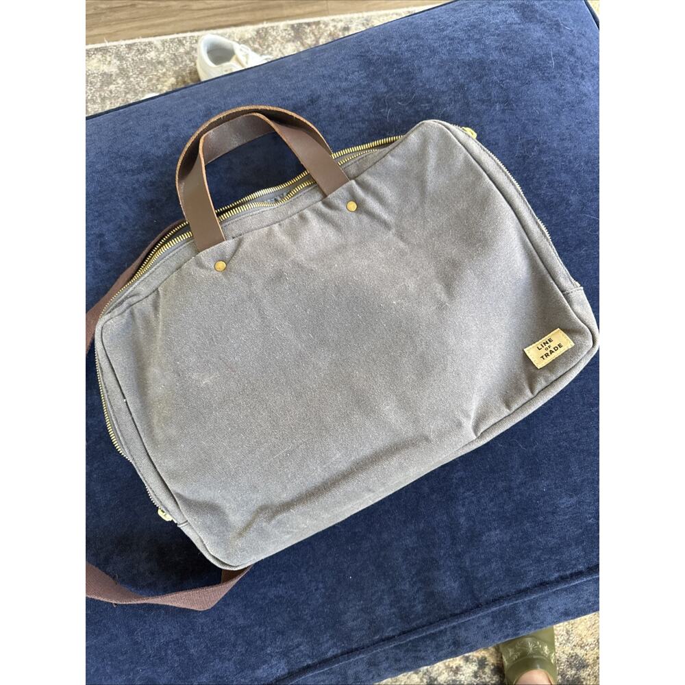 Line Of Trade Gray Canvas Laptop Bag w/ Leather Double Handles & shoulder strap